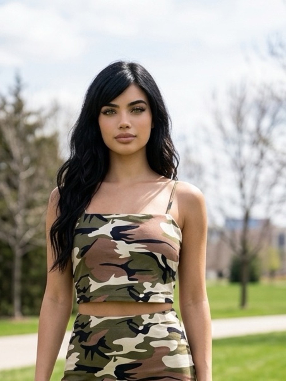 SHEIN Camo Spaghetti Strap Crop Top - Green/Brown/Black/White